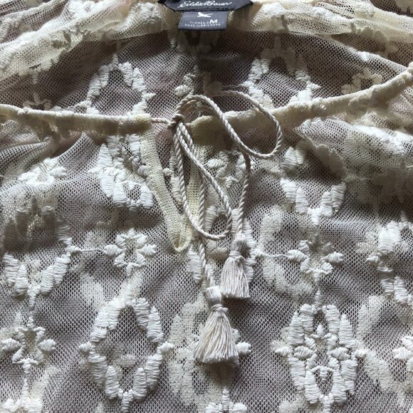 Eddie Bauer Ivory Sheer Embroidered Sleeveless Top - Picture 7 of 9